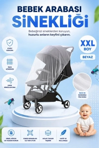 Beyaz Bebek Arabası Sinekliği Tüm Bebek Arabası & Puset Modellerine Uygun, Lastikli XXL Cibinlik
